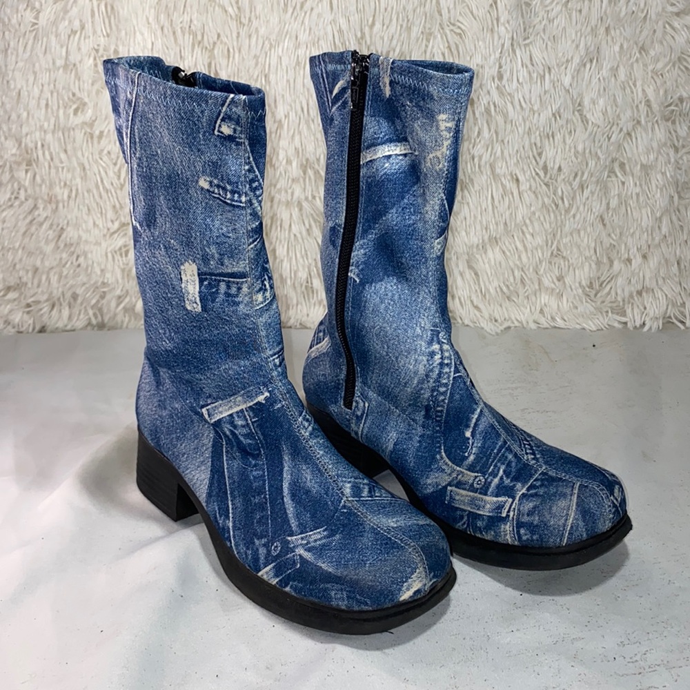 🩵-Denim printed boots-🩵